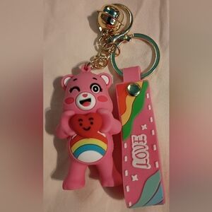 Pink Bear Rainbow Keychain Strap with LOVE Detail